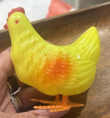 Vintage Egg Laying Chicken Hen Plastic Mechanical Toys w/Egg Easter