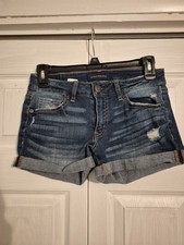 DAMEN AEROPOSTAL MINI JEANSSHORTS MIT GETRAGENEN AUSGEFRANSTEN BEREICHEN (HERGESTELLT) GRÖSSE 2...