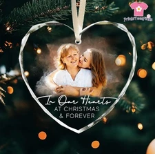 Custom Photo Memorial Ornament, Dad Mom Memorial Heart Glass Ornament