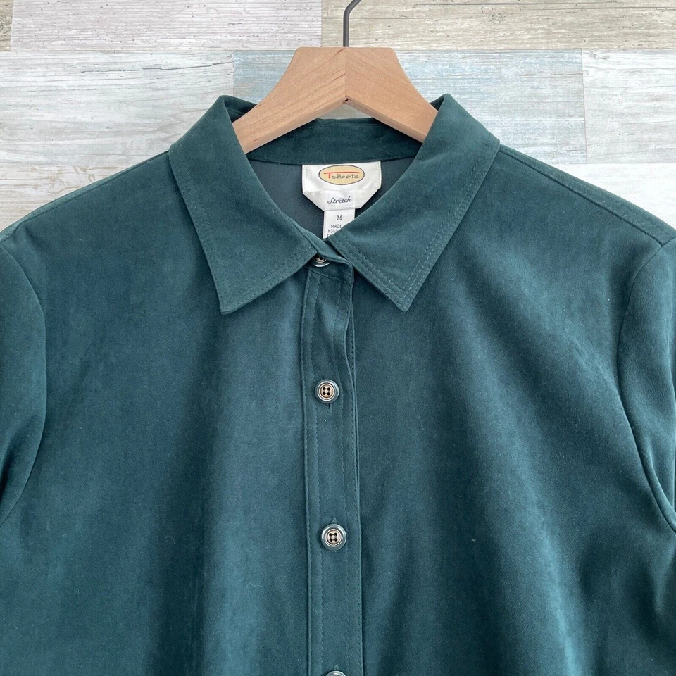 Talbots Vintage 90s Velveteen Shirt Green Button Down Casual Womens Medium - Image 2 of 4