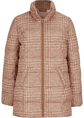 Long-Steppjacke Gr. 36 Camel Kieselbeige Kariert Damenjacke Stepp-Jacke Neu