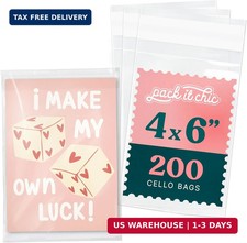 4x6 Clear Photo Sleeves, 200 Count - Self Sealing Cellophane Bags