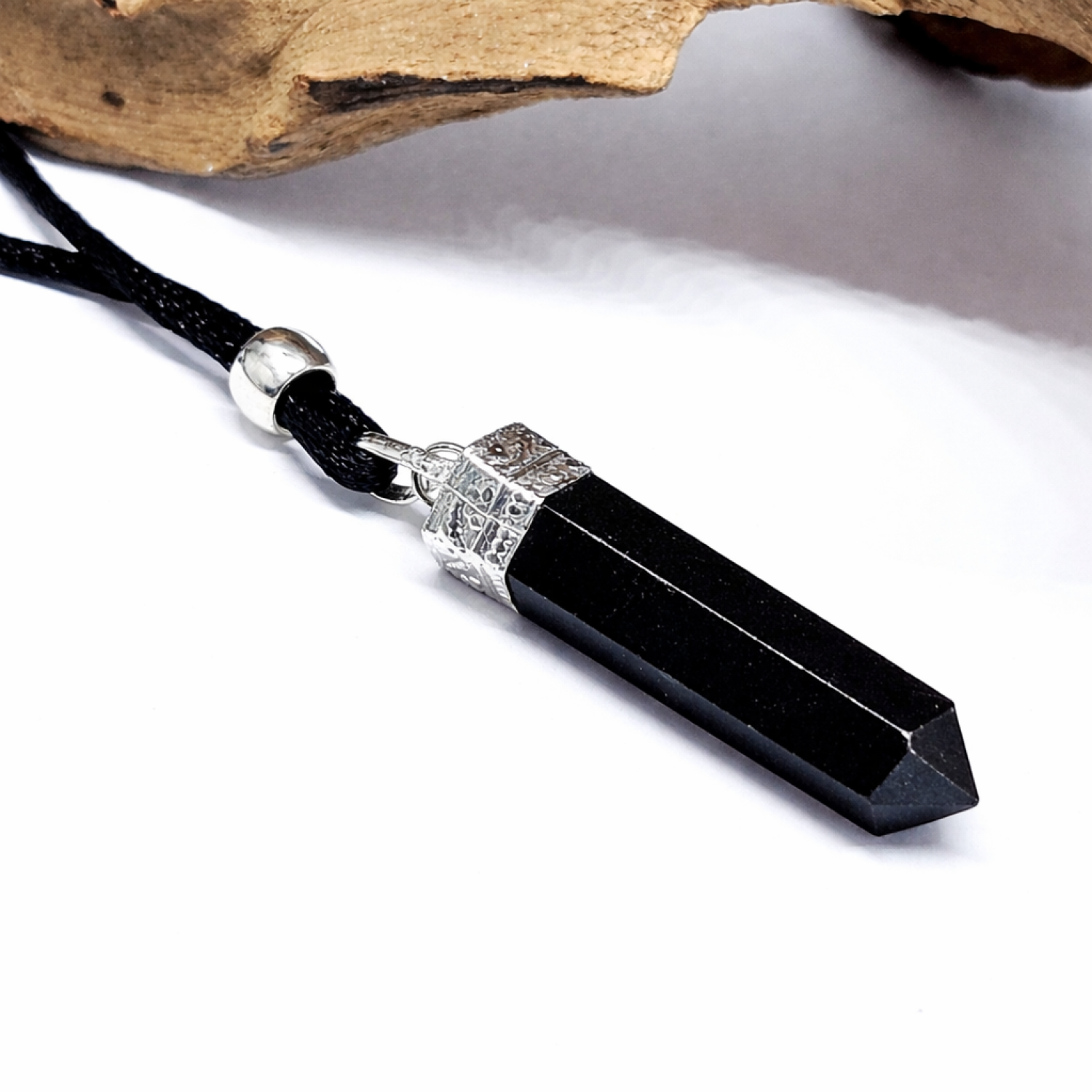 Black Tourmaline Pendant Gemstone Hex Scalar Protection Cord Necklace Jewellery