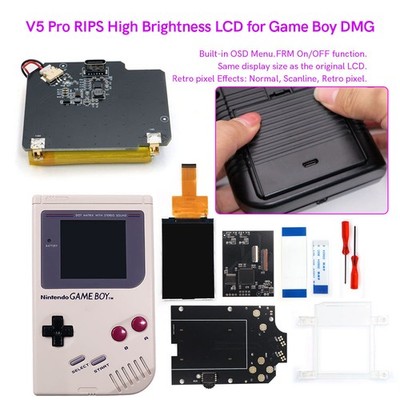 For Game Boy GB DMG LCD IPS V5 Backlight Screen w/ Rechargeable Battery w/Shell