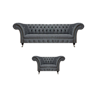 Exklusive Graue Chesterfied Garnitur Designer Sessel Moderner 3-Sitzer