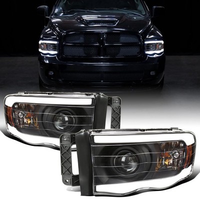 2002-2005 Dodge Ram 1500-3500 LED Tube Projector Headlights Pair Black