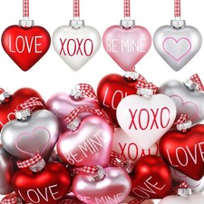 12 Pieces Valentine's Day Ornaments Heart Tree Decorations 2.4 Inch Pink Red Whi