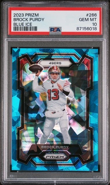 2023 Panini Prizm Brock Purdy BLUE ICE /99 - PSA 10 - #266 Niners view 1