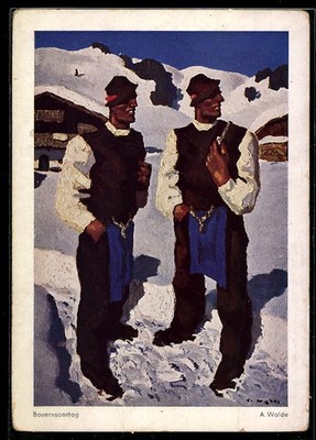 artist postcard signed Alfons Walde: Farmers Sunday, Young Farmers in Costume 