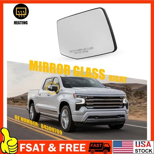 Right Passenger Side Mirror Glass w/ Heated For 19-25 GMC Sierra Chevy Sliverado