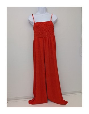 George Damen Jumpsuit rot Plisse weites Bein gerafft Mieder Träger Größe UK 14