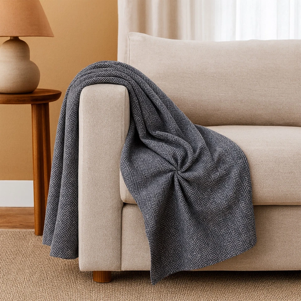 Tela de tweed espiga gris negro 70 % lana 145 cm de ancho para fundas de cama y edredones Foto 2 de 4