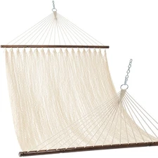 Luxury 10.5 Ft Cream Caribbean Rope Hammock With Durable Hardwood Spreader Bar