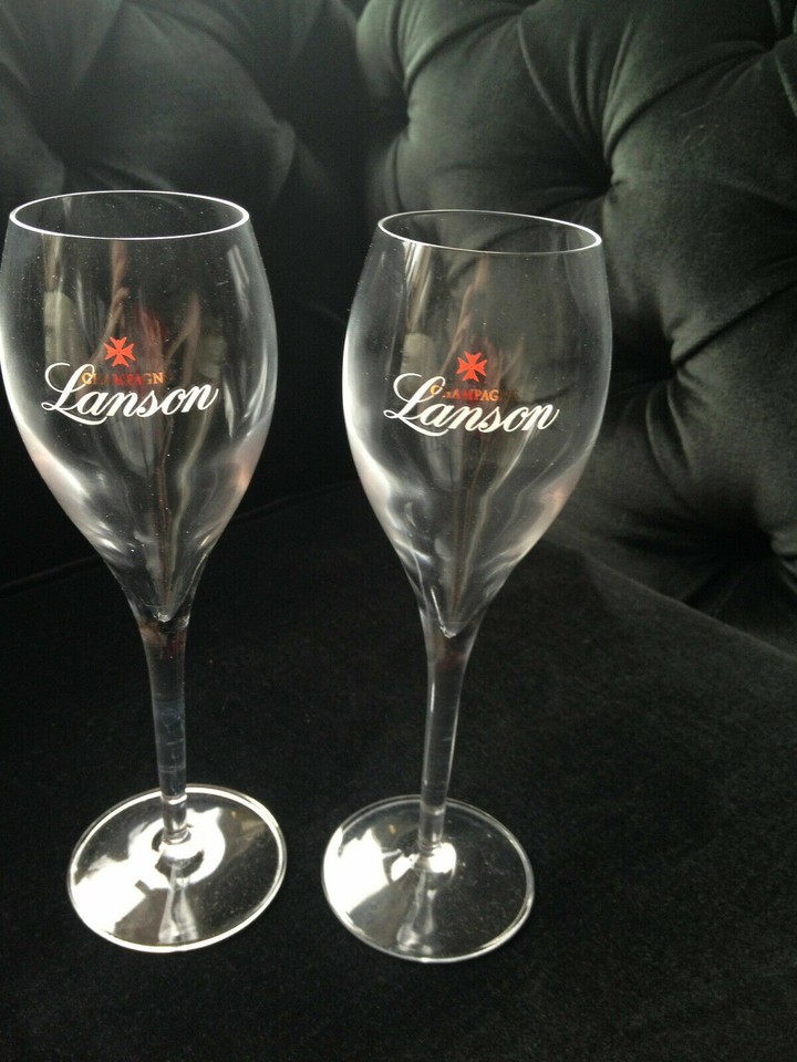 LANSON CHAMPAGNE FLUTES X 2 RED STAR FLUTES DISCONTINUED LIMITED STOCK