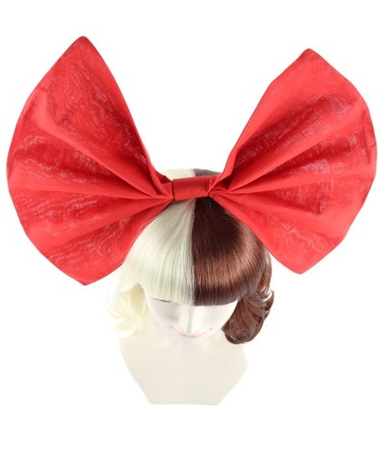 Singer Women Short Straight Wig, w/ Large Red Bow Brown & Blonde Celebrity Wig, - Picture 6 of 8