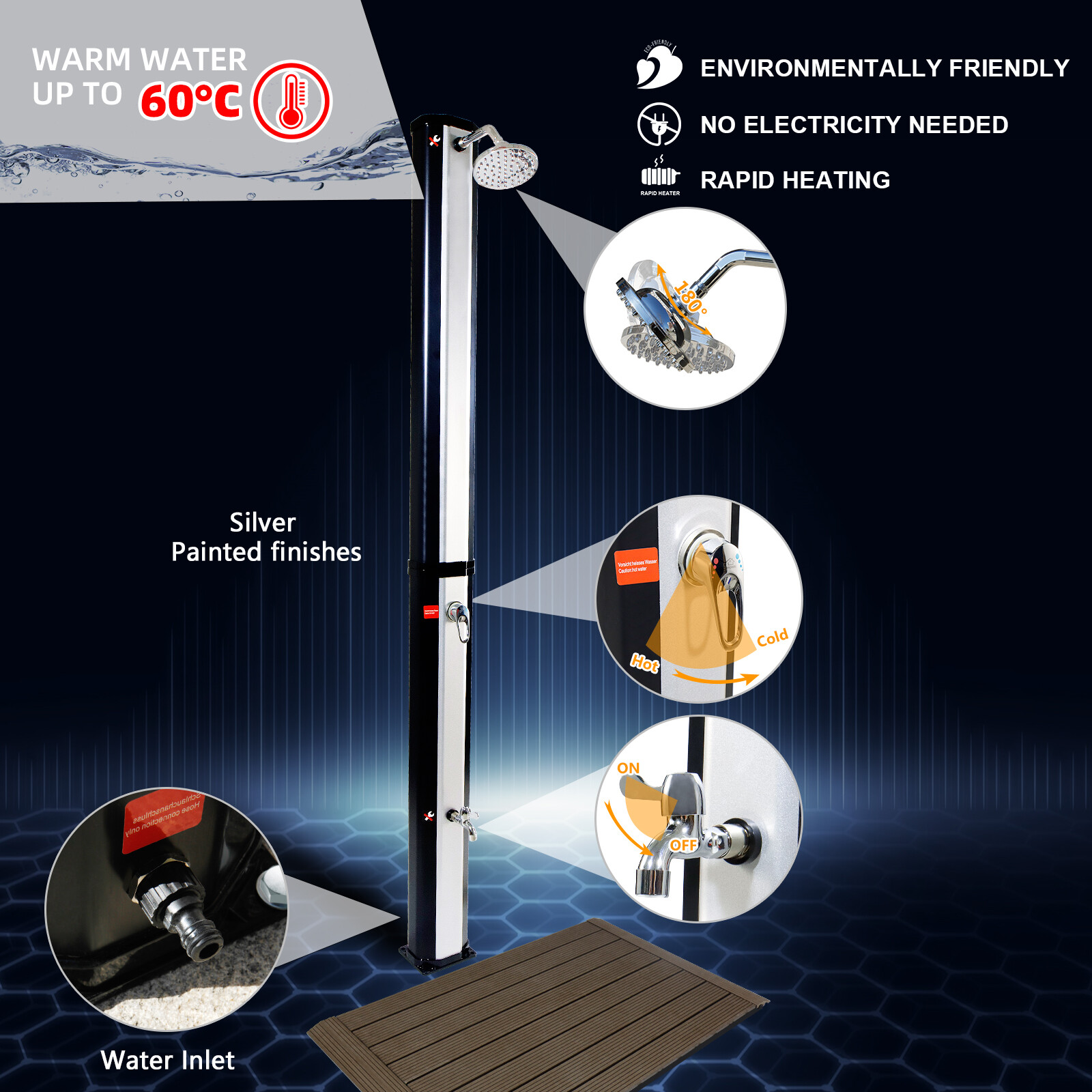 Solardusche mit Bodenplatte 35 40L Solar Gartendusche Pooldusche