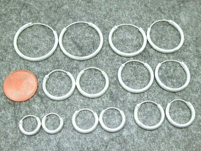 Paar Creolen 925 Echt Silber Ohrringe Dicke 2 mm Ø 12,14,16,18,20,22,25,30mm