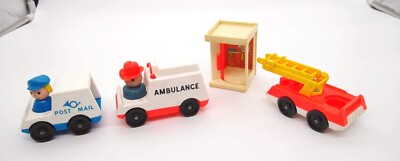 Fisher-Price Little People: Ambulance, PO Truck, Fire Eng, Phone Booth + 2 Peopl