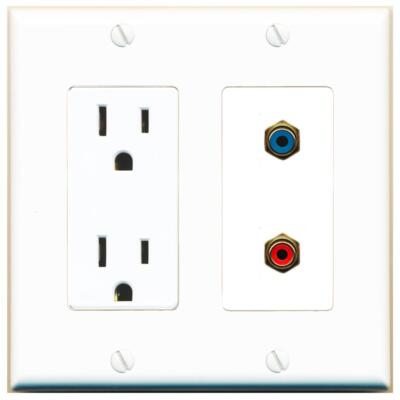 RiteAV Power Outlet and RCA-BLUE RCA-RED Wall Plate Decorative [White]