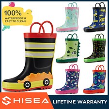 HISEA Kids Rain Boots w/ Handle Waterproof Printed Wellies Lightweight Mud Boots