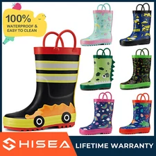 HISEA Kids Rain Boots w/ Handle Waterproof Printed Wellies Lightweight Mud Boots