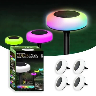 BELL AND HOWELL Bell + Howell Color Changing LED Solar Powered Disk Lights - 4 Pack