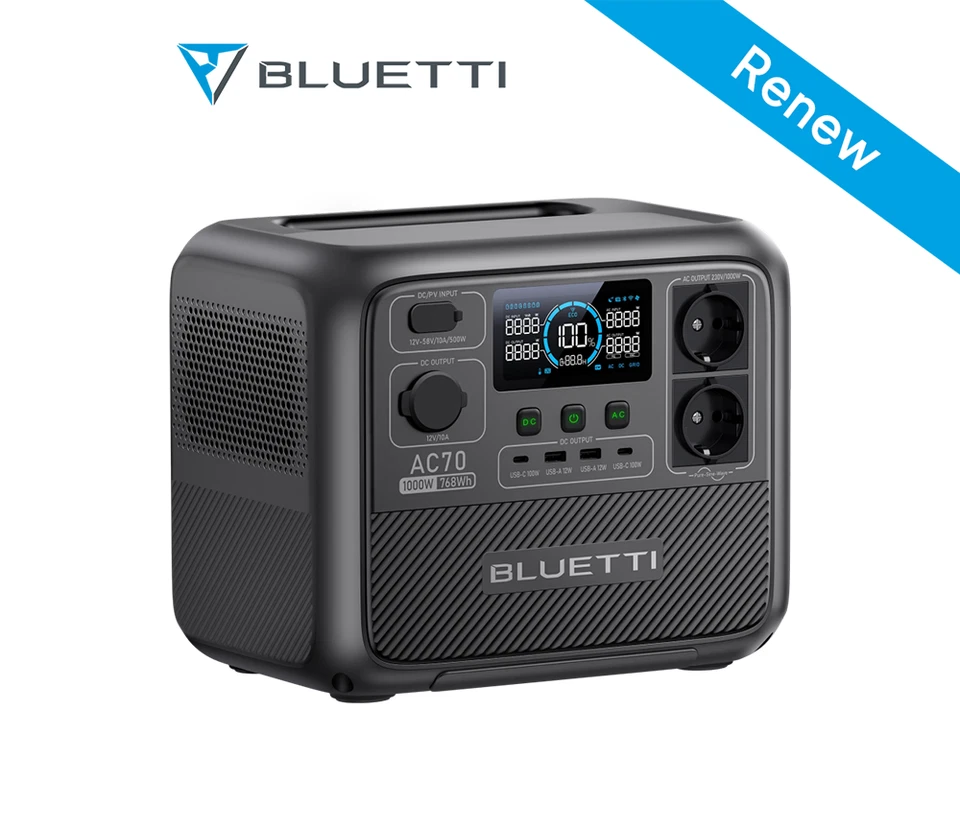 BLUETTI AC70 1000W Stromerzeuger 768Wh Tragbare Powerstation für Camping-Car,LFP