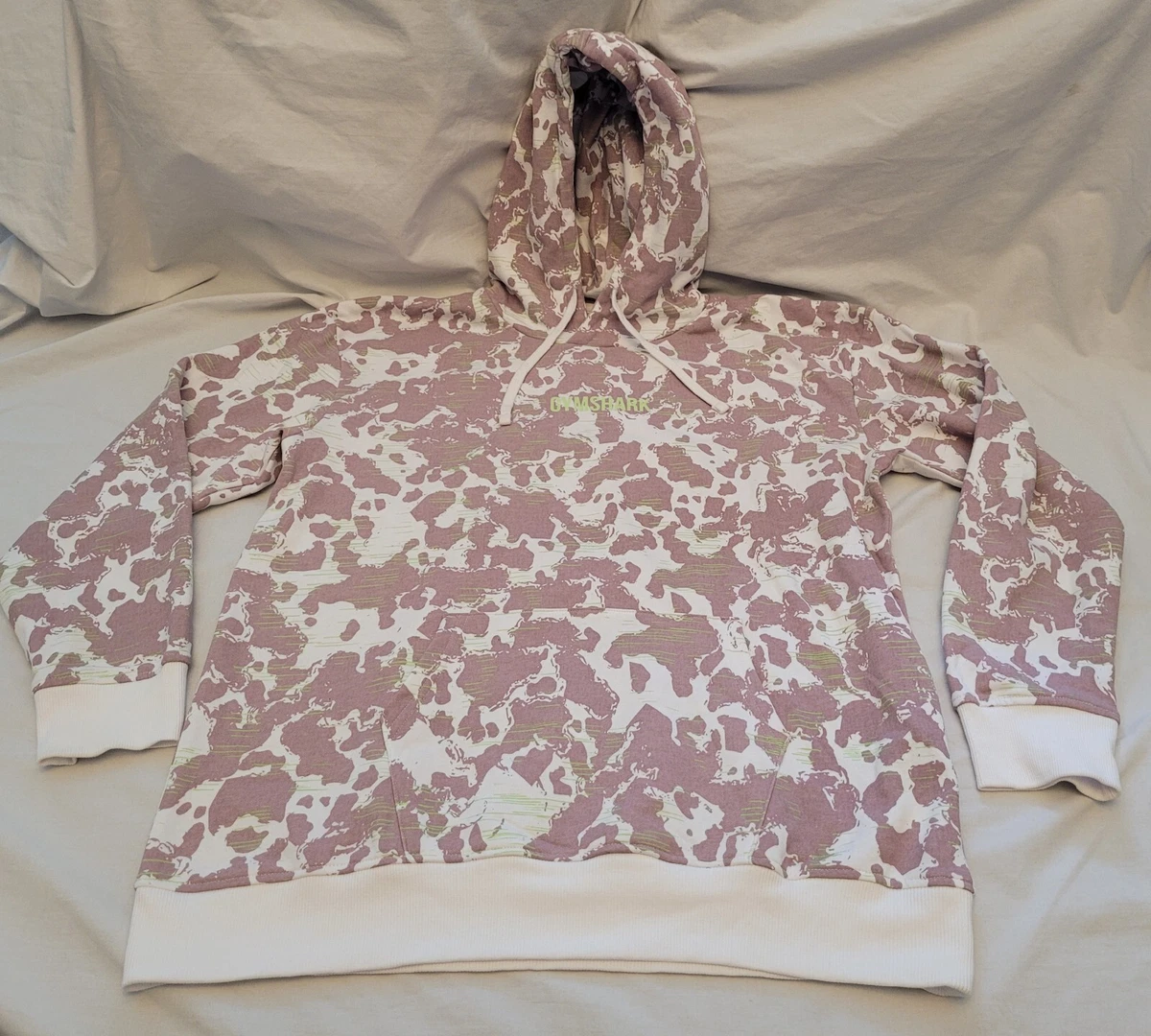 Gymshark Hoodie Womens Large Oversized White Pink Camo Pullover Spellout  Logo