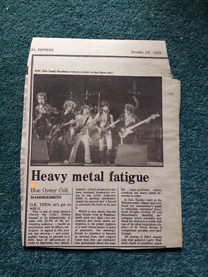 A3g Ephemera 1975 article blue oyster cult concert review Hammersmith 