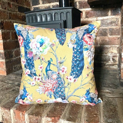 1129. Peacock on Teal velvet Cushion Cover, Various sizes - Picture 5 of 5