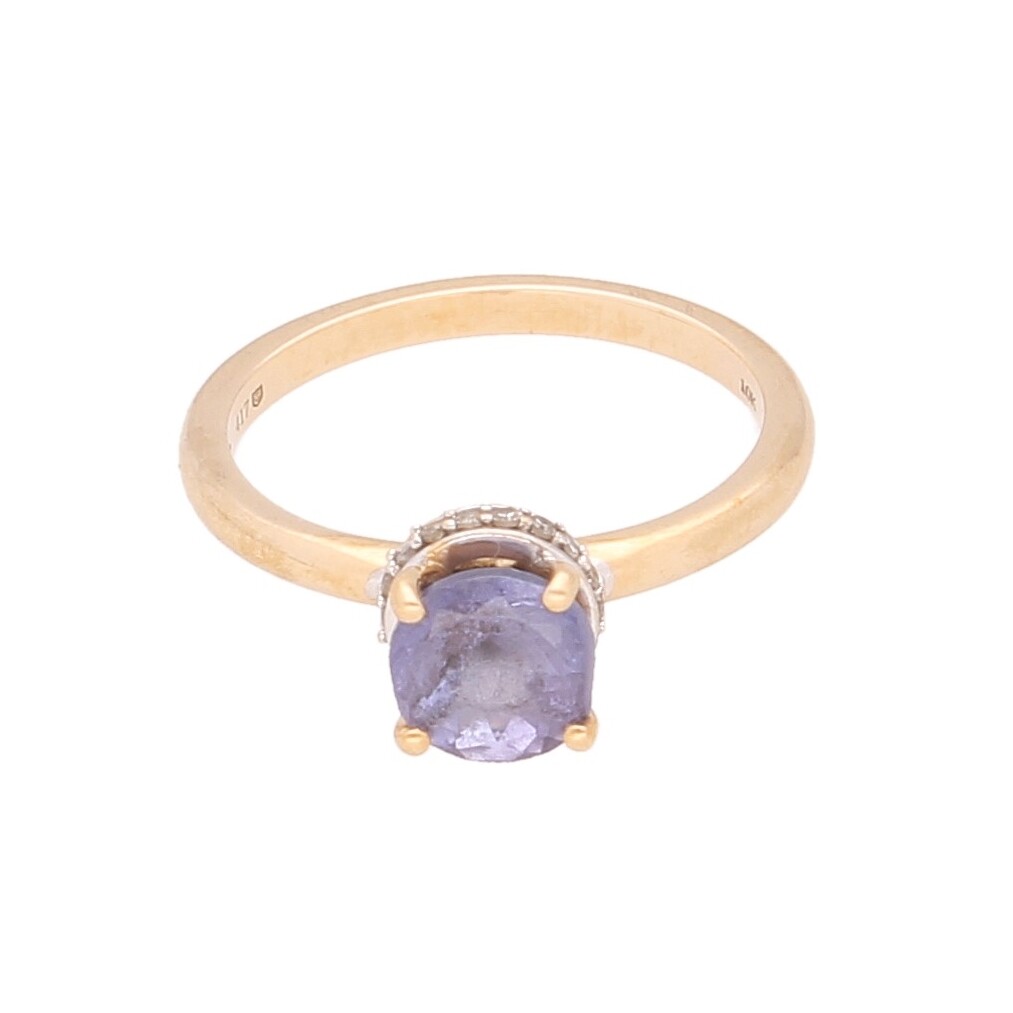 9Carat Yellow Gold Iolite Solitaire & Diamond Accents Ring (Size J) 6mm Head