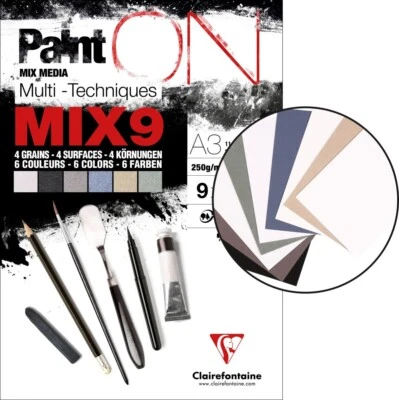CLAIREFONTAINE Zeichenblock A6 A5 A4 A3 Paint'on MIX9 250g 27 Blatt - 9 x 3 Blat