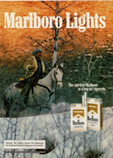 1982 Vintage Print Ad The spirit of Marlboro Lights Cowboy White Horse Snow