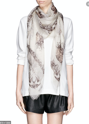 New Alexander McQueen Bird Skull Modal-Silk Scarf Shawl 140 New Alexander McQueen Bird Skull Modal-Silk Scarf Shawl 140