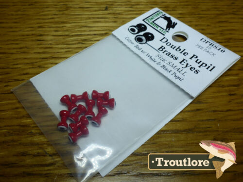 HARELINE DOUBLE PUPIL BRASS EYES RED SMALL - NEW FLY TYING MATERIALS - Picture 1 of 1