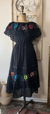 Handmade Mexican Tiered Crocheted and Embroidered Off Shoulder Dress M/L   NWOT