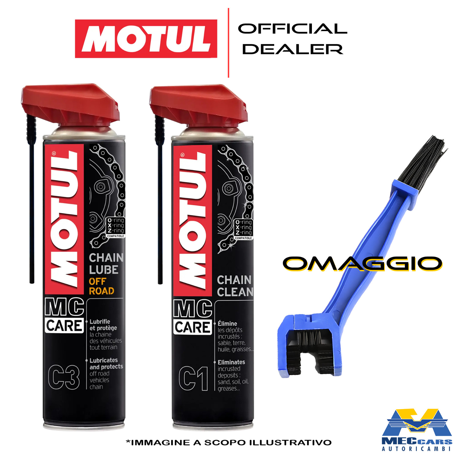 MOTUL MC CARE Kit C3 Chain Lube OFF ROAD + C1 Chain Clean + SPAZZOLA OMAGGIO