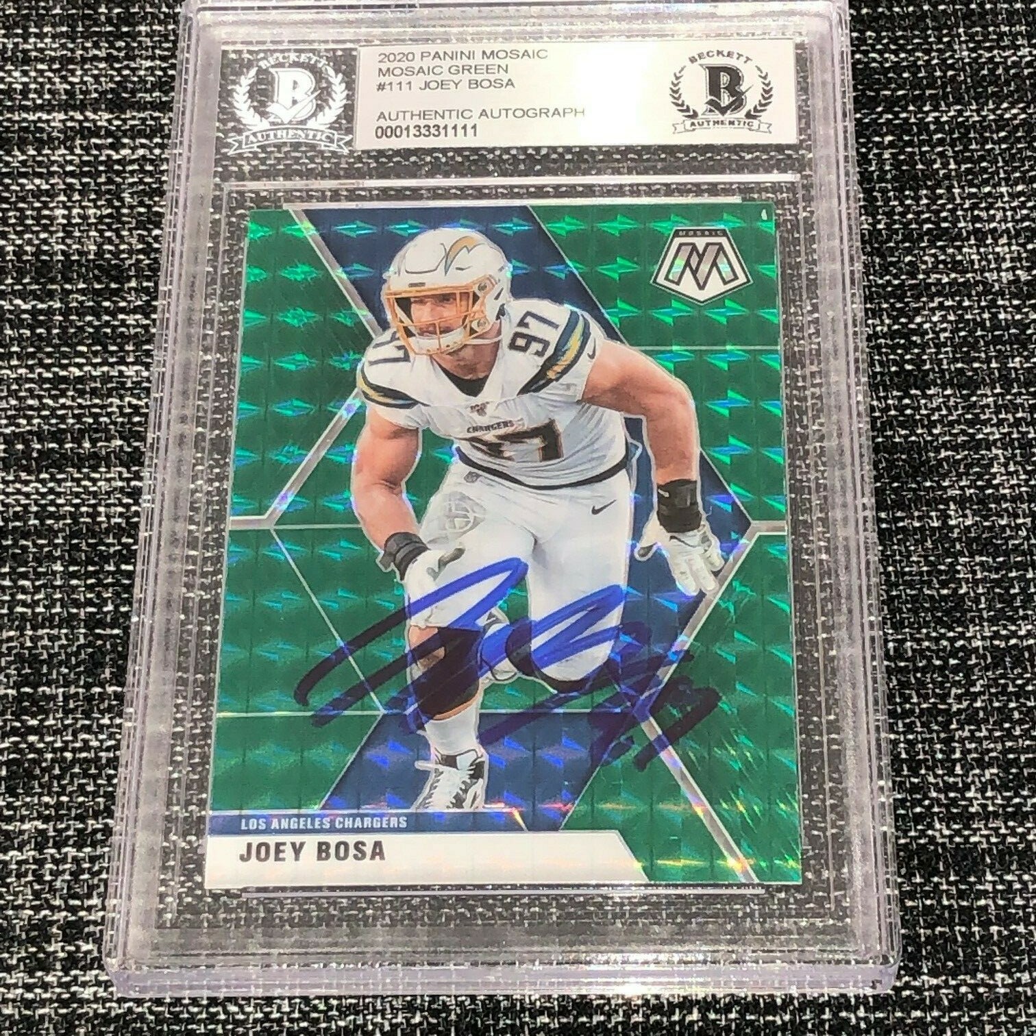 Joey Bosa Autographed Signed Los Angeles Chargers 2020 MOSAIC GREEN #111 CARD BECKETT BAS 