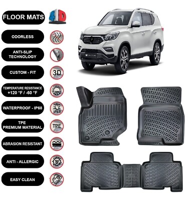 Floor Mats Liner For SsangYong Rexton (2017-2023) 4D Molded Black 4Pcs