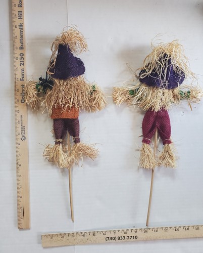 Scarecrow Family 12 Halloween Fall Decor Wreath Raffia Straw Burlap Cloth Vtg - Picture 19 of 24