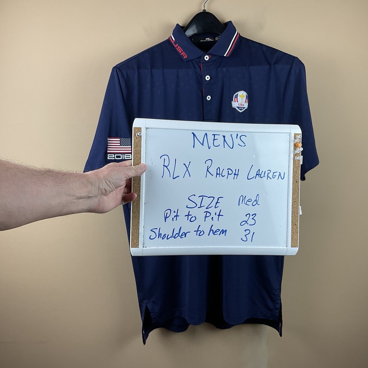 RLX Ralph Lauren Golf Polo Shirt Mens Med Blue 2018 Ryder Cup