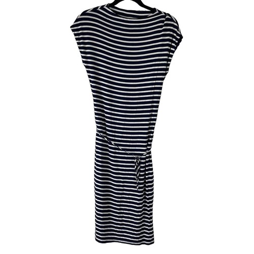 the pollie short-sleeve swing tunic mini dress: embroidered edition Stripe Flower Veronica Dress Blue Dk Blue Kora / Small (S)