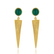 18K Gold Plated 925 Sterling Silver Green Onyx Gemstone Dangle Earring Jewelry
