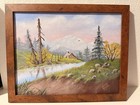 Acrylic Painting Original Pond Stream Mountains Small Cottage 15 X 12 1/2