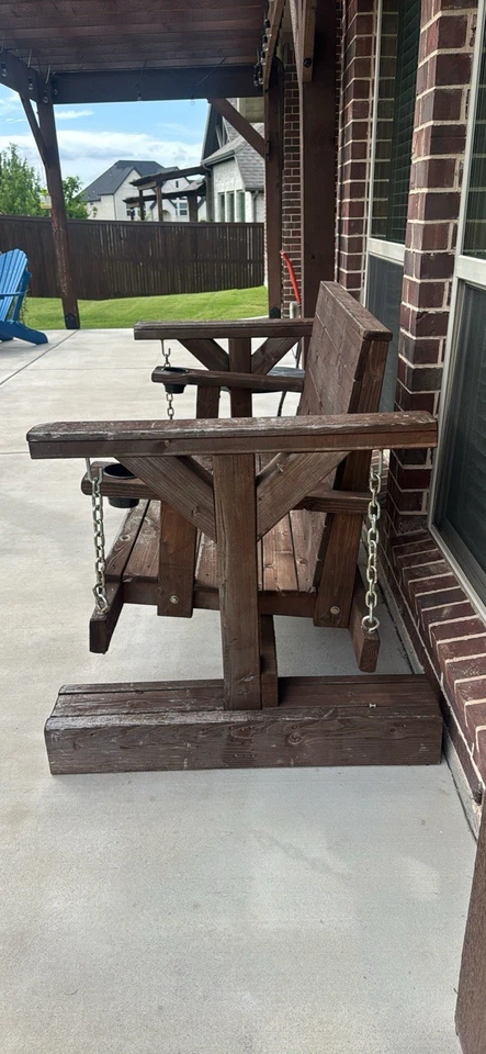 Silla columpia grande de madera para porche muebles de exterior Foto 2 de 3