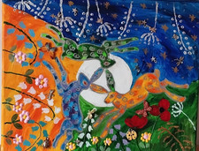 Hares chasing each other ORIGINAL  Acrylic unmounted painting 10" x 12"