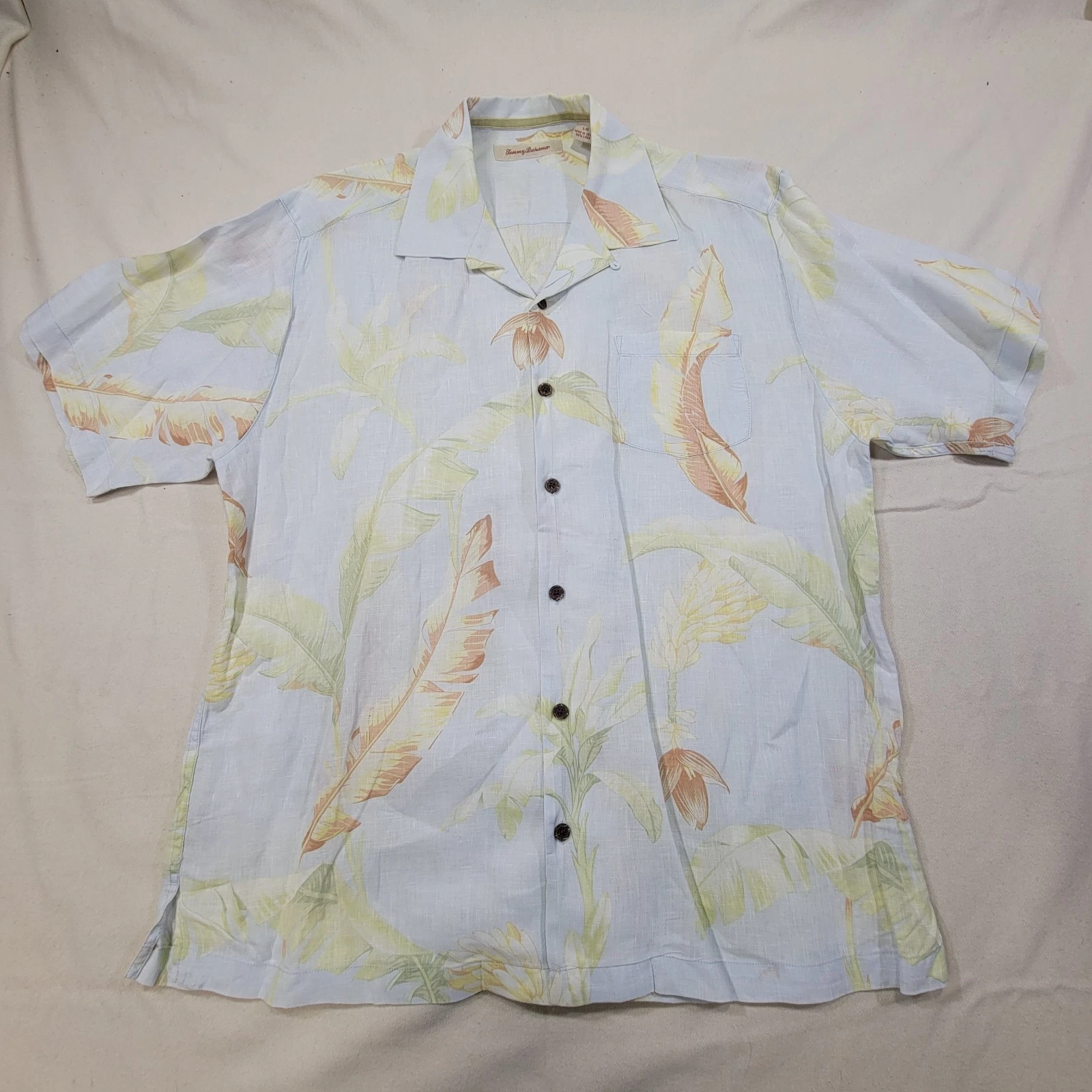 Tommy Bahama Mens L Hawaiian Shirt Short Sleeve Button Up 100% Linen Floral