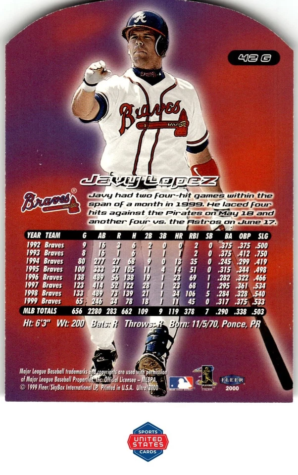 2000 Ultra #42G Javy Lopez Gold Medallion - Image 2 of 2