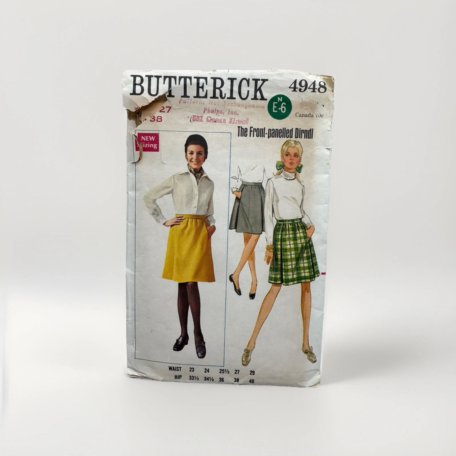 Butterick Sewing Pattern 4948 Misses Skirt Front Panelled Dirndl Waist 27 Vtg