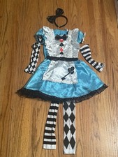 Girls Medium 5 piece Alice In Wonderland Costume Halloween Dress Up